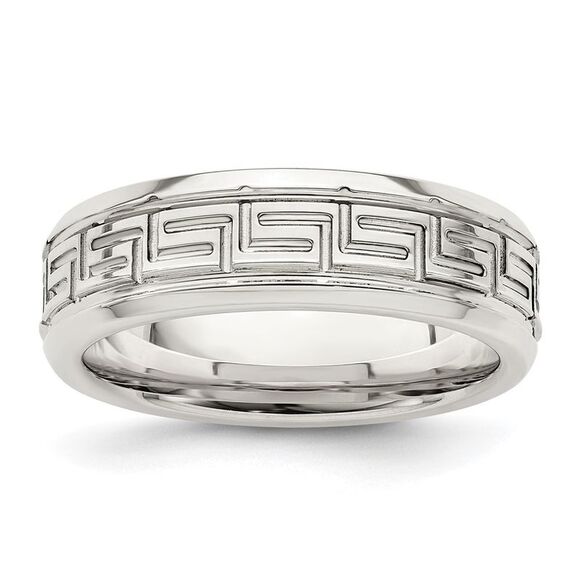 Kazi Luxury Silver 6mm Flat Greek Key Design Beveled Edge Fancy B& Size 13